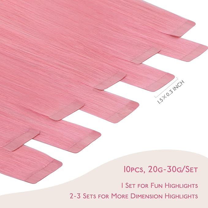 Wennalife Tape in Hair Extensions Human Hair Peach Pink Tape in Extensions, 10pcs 25g 14 inch Remy Invisible Tape Ins Straight Colored Soft Real Human Hair Tape in Extensions Refill Set Extensions