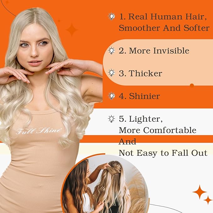 Full Shine Blonde Tape in Extensions Color 60 Blonde Tape in Hair Extensions Human Hair 22Inch Long Extension Seamless Skin Weft for Natural Look 100G 40Pcs Add Volume