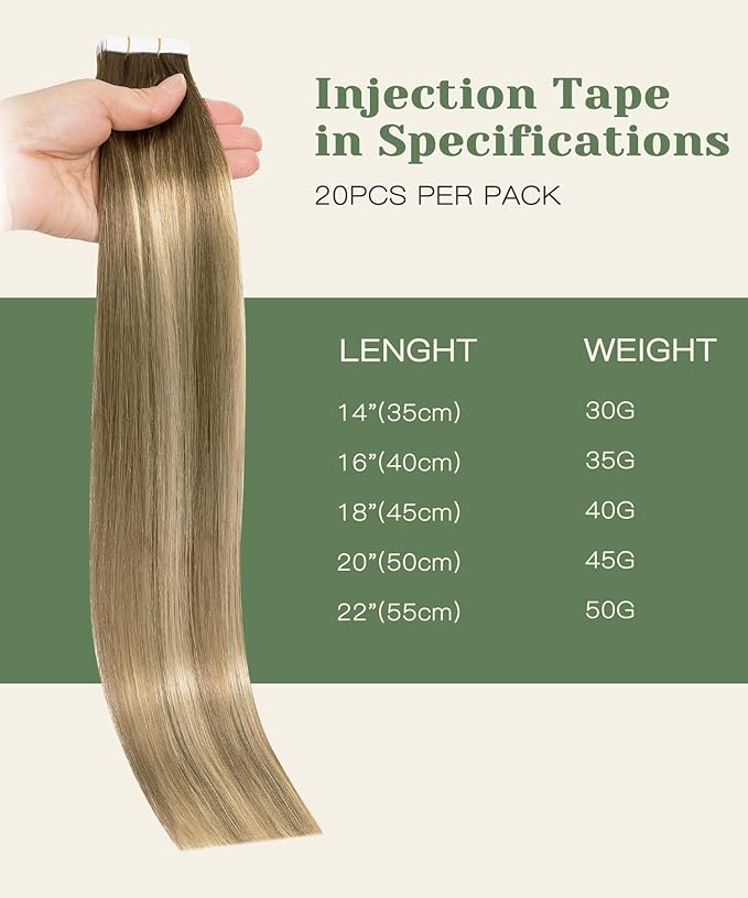 SURNEL Injected Tape in Hair Extensions Balayage Walnut Brown to Ash Brown and Golden Blonde Invisible Tape in Extensions Human Hair 14inch 20Pcs 30g(#3822,14)