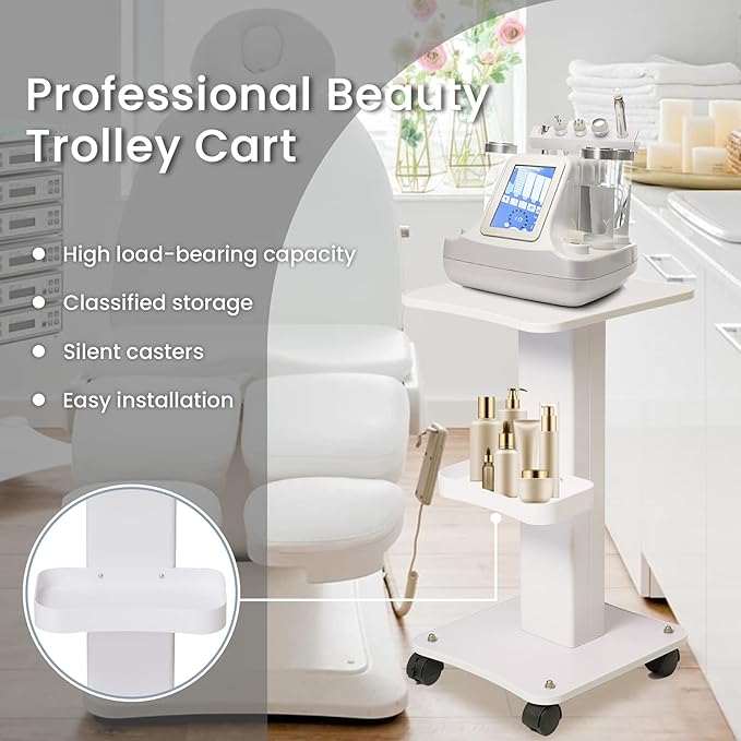 Salon Spa Trolley, Esthetician Cart with Wheels, Beauty Rolling Trolley Stand Instrument, Tray Rolling Cart with Storage Tray