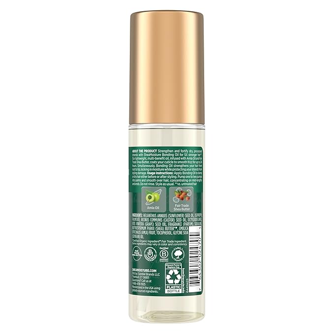 Shea Moisture Bonding Oil Amla Oil To Protect, Strengthen And Smooth Hair With Amla Oil And Fair-Trade Shea Butter With 5X Strength And 24-Hour Frizz & Humidity Control 3.3 Fl Oz