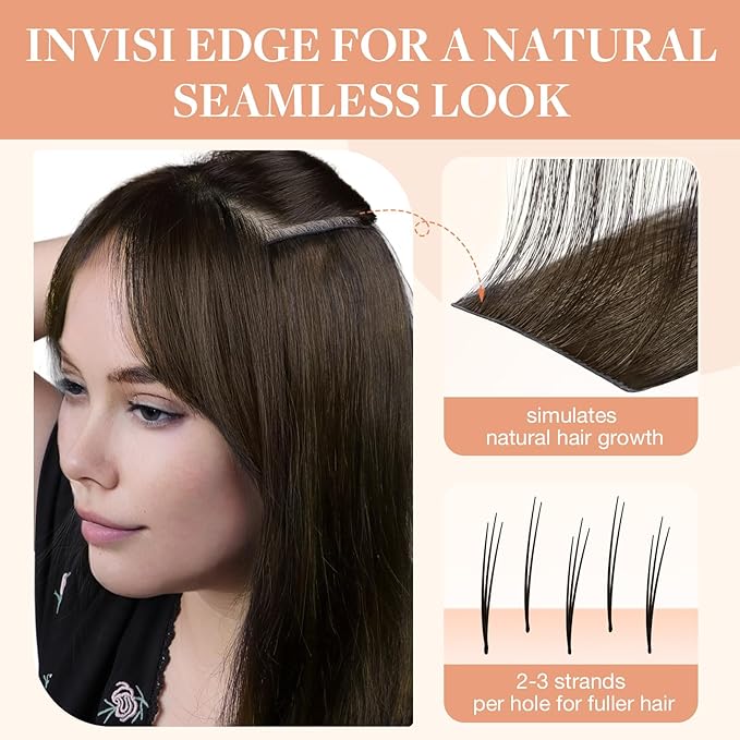 GOO GOO Invisi Edge Tape in Hair Extensions Human Hair, 4/27/4 Balayage Chocolate Brown to Caramel Blonde 20pcs injected with 20pcs classical tape ins, 16inch 100g, Virgin Remy Hair, Natural Look