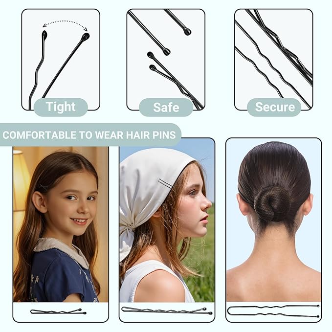 TsMADDTs Hair Pins Bobby Pins Kit with Bobby Pins Black for Women(1.37&2.36IN), Invisible Hair Nets for Ballet Bun(11.81&19.86IN), Dance Accessories Set