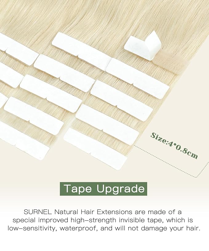 SURNEL Injection Tape in Extensions 18 Inch Platinum Blonde Invisi Edge Tape in Hair Extensions Human Hair 20 Pcs 40g(#60,18)
