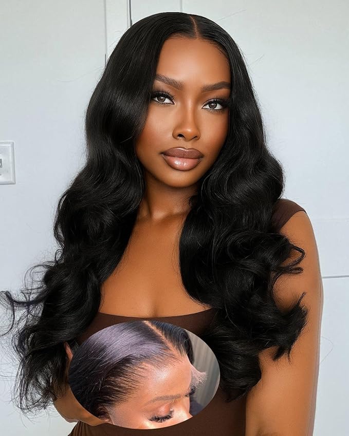 9x6 SKINLIKE Real HD Lace Closure Wig, Body Wave 180% Density 0.10mm Ultra-thin Swiss Lace Pre-plucked Bleached Small Knots With Baby Hair Glueless wigs Human Hair 24 Inch