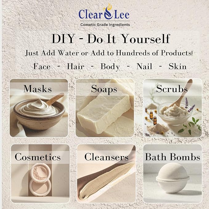 ClearLee Kaolin Clay Cosmetic Grade Powder - 100% Pure Natural Powder - Great For Skin Detox, Rejuvenation, and More - Heal Damaged Skin - DIY Clay Face Mask (1 LB)