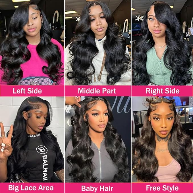 13x6 HD Lace Front Wigs Human hair Pre Plucked 200 Density Brazilian Body Wave Frontal Wigs Human Hair with Baby Hair Natural Hairline Natural Black Color 22Inch
