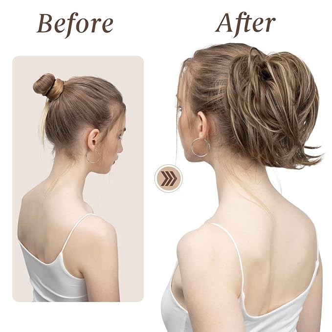 SARLA Messy Hair Bun Hair Pieces Curly Synthetic Updo Fake Scrunchies Ponytail Extension for Women Jet Black 1PCS