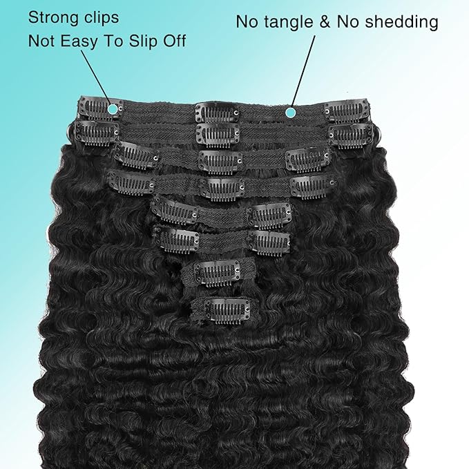 Burmese Curly Clip In Hair Extensions Real Human Hair 8pcs 120g/Set Spirally Curly Classic Clips Ins Full Head For Black Women 24 Inch Natural Black
