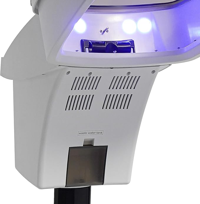 Standing Hair Steamer, 7 Color Hooded Micro Ozone Hair Care Machine Adjustable Height & Wheels with Intelligent Operation Panel for Oiling/Coloring/Conditioning/Perming (White)