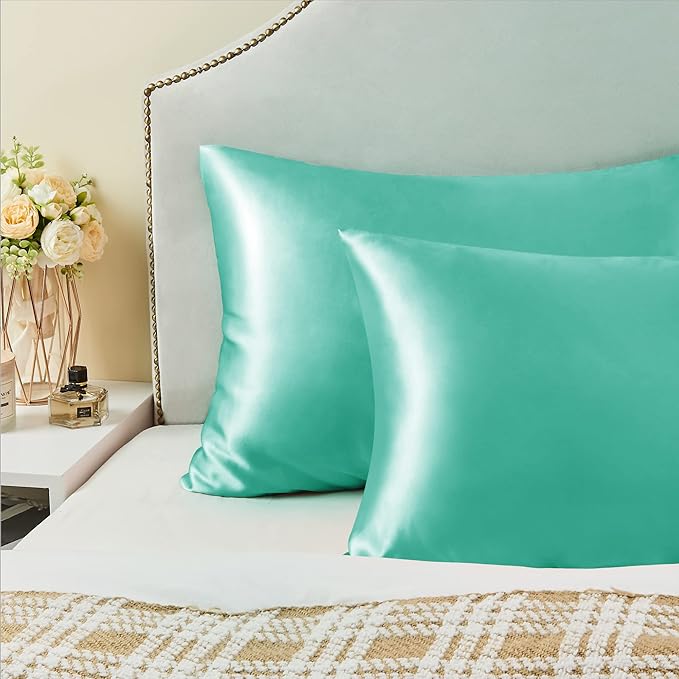 BEDELITE Satin Body Pillow Cover 2 Pack, Super Soft and Cooling Body Pillow Pillowcase for Hair and Skin, Breathable Silky Full Long Pillowcase Cover(20"x54", Turquoise)