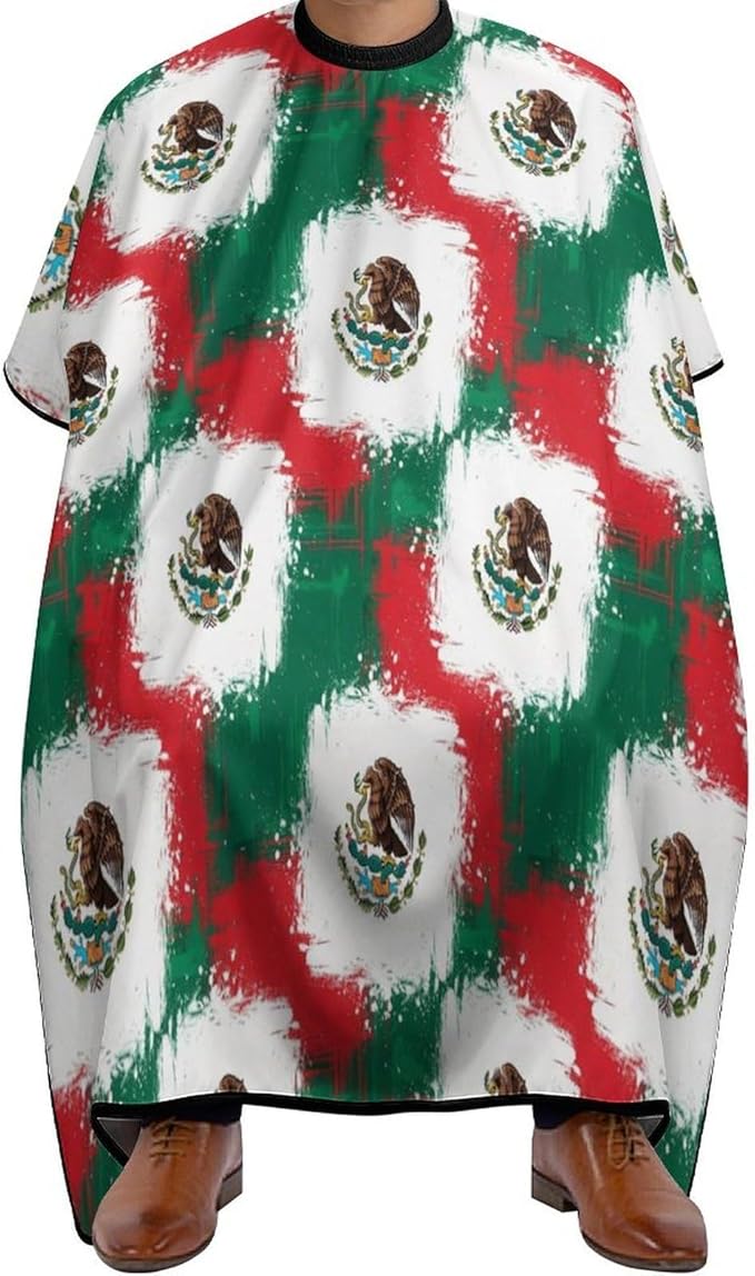 Large Long Salon Gown Cape, Haircut Cloth Apron Cape Cool Mexican Flag Haircut Cloth Wrap Protector for Home Stylists