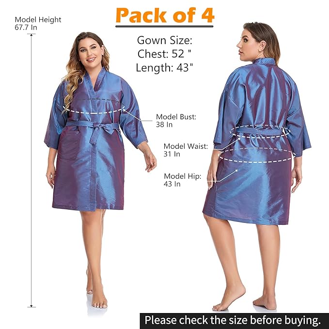 PERFEHAIR Salon Client Gown Cape, Pack of 4, Hairdressing Gown Smock Robes for Hair Stylist to Hair Cutting, Hair Coloring, Makeup-Purple