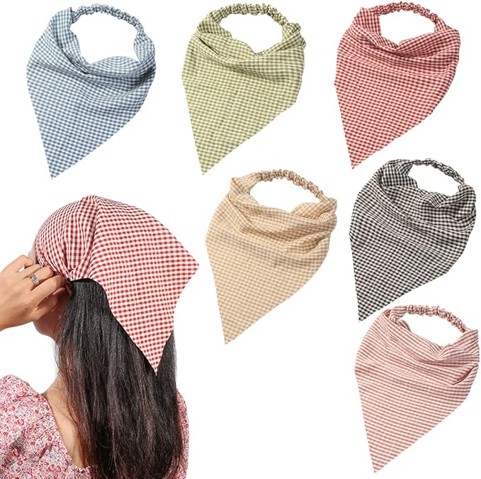 6 Pack Hair Scarf Headband for Women Elastic Bandana Head Scarf Large Boho Triangle Kerchief with Clips Non Slip Scarves