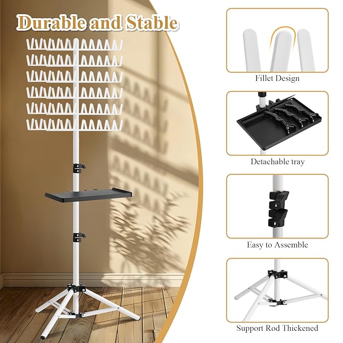 Braiding Rack with Tray, 144 Pegs Height Adjustable, 2-side Hair Extension Holder, Hair Stand with Stylist Hair Braiding Tools for Salon, Home, Travel (White)