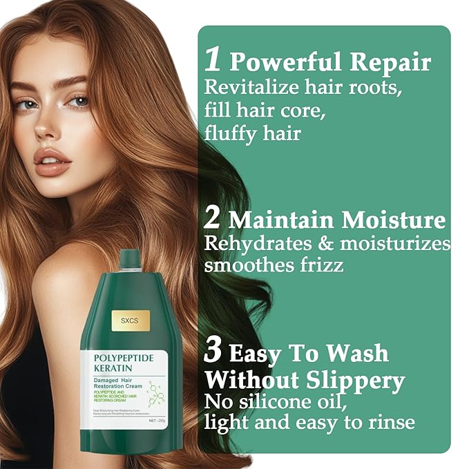 Polypeptide Keratin Hair Mask for Damaged Hair - Keratin Hair Treatment, Deep Conditioning Hair Mask for Dry Damaged Hair and Growth, Hydrating & Repairing, Mascarilla Para El Cabello (1 PC)