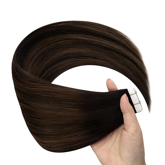 YoungSee Tape in Extensions Human Hair Balayage Tape in Hair Extensions Dark Brown Tape in Hair Extensions Ombre Brown Human Hair Tape-in Extension Short Hair 12In Tape-ins Hair Extension 20pcs 30g
