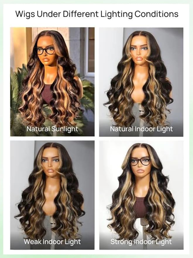 KLAIYI Ombre Highlight Blonde Loose Body Wave Bye Bye Knots Glueless Wigs Human Hair 7x5 Precut Lace Front Pre Plucked Bleached Ready to Wear Go Wig with Face Framing Curtain Bang Caramel Brown 24Inch