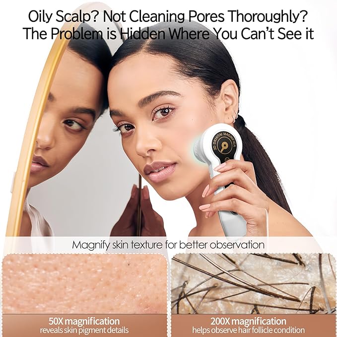 Skin Hair Analyzer 5 Inch Digital Skin & Hair Analyzer with 50x/200x Lenses, Portable Scalp Analyzer, Rechargeable Skin Detector, High-Definition Lcd Display, Suitable for Home and Salon Use
