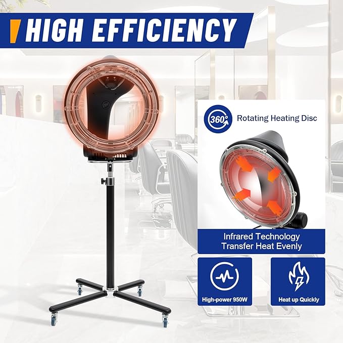3 in 1 Orbiting Infrared Hair Dryer-Hair Steamer,110v 950W Hair Dryer with Wheels, Free-Stand Hair Dryer Color Processor Salon Drying Perming Machine