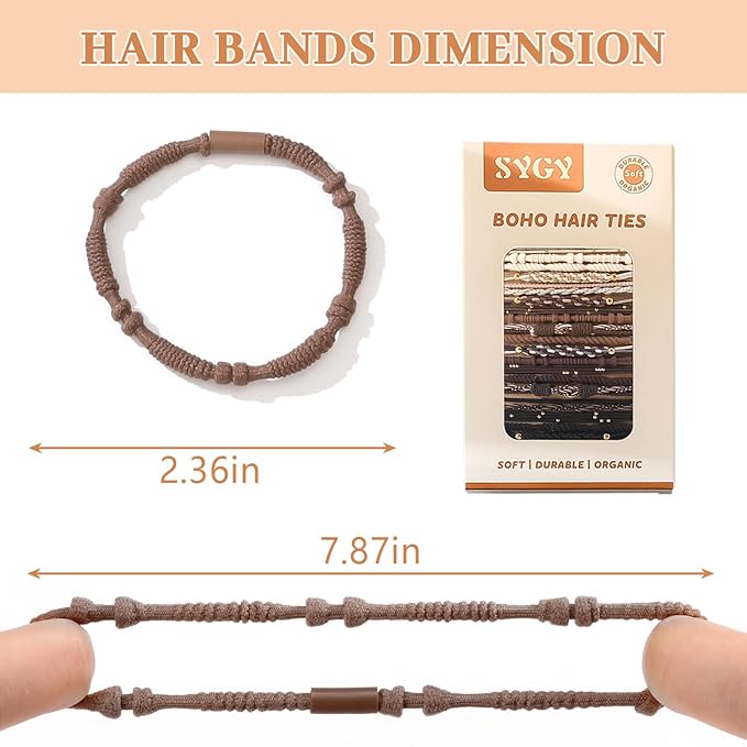 20 PCS Boho Hair Ties, Bracelets Hair Ties for Thick or Thin Hair, 5 Styles Boho Ties for Ponytail Holders, 2.36’’ Hair Ties No-Damage, Christmas Gifts, Neutral Color