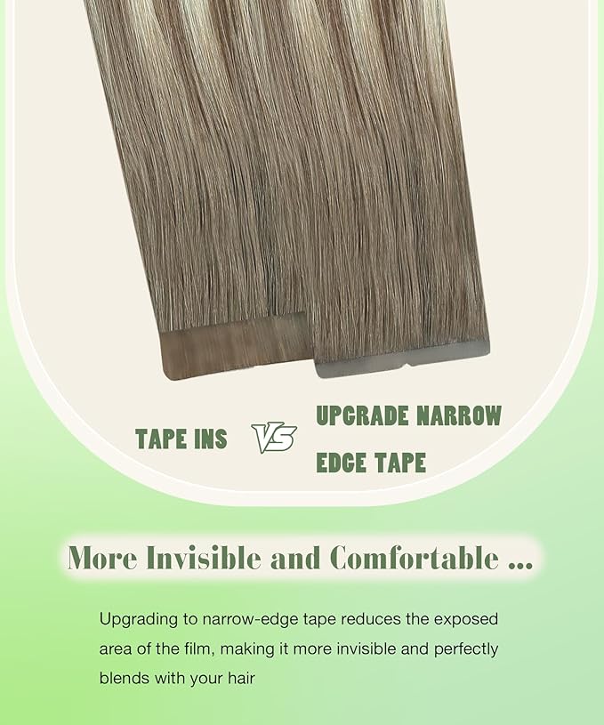 SURNEL 22 inch Tape in Hair Extensions Ombre Color 8 Ash Brown Fading to 60 Platinum Blonde Tape in Hair Extension Hum an Hair 20pcs 50g(#8T60-22)