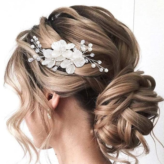 EVILD White Flower Hair Clip Pearl Hair Barrette Bridal Wedding Hair Accessories for Women