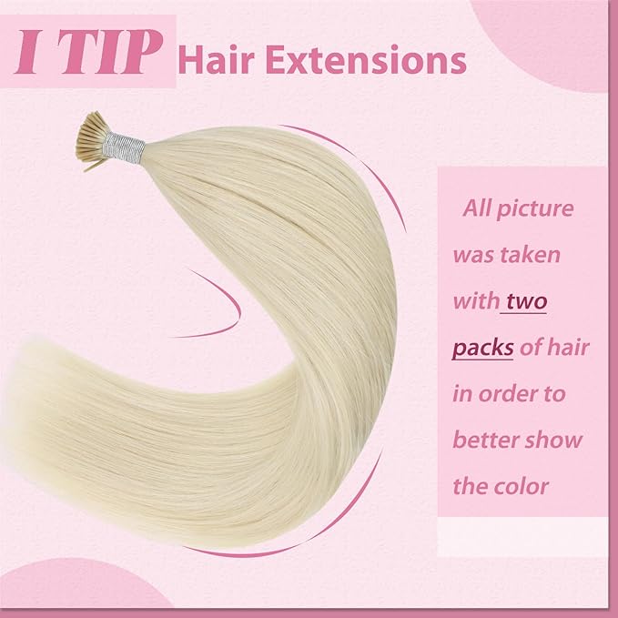 YoungSee I Tip Hair Extensions Human Hair Blonde Itip Hair Extensions Platinum Blonde 20 Inch 50s 50g Invisible I-Tip Extensions Add Length and Volume