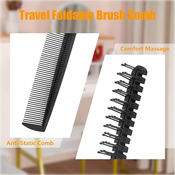 Folding Comb, 24PCS Travel Hair Brush and Comb Set, Portable Foldable Plastic Hairdressing Tools, Anti-Static Hair Comb, Double Headed Hair Brush for Men Women (Black)