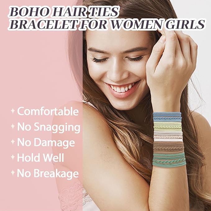 JIIRS 20PCS Boho Hair Ties,Elastic Bracelets,Elastic Hair Ties, Hair Bands For Ponytails,Ponytail Holder for Thick or Thin Hair,Boho Hair Bracelets No-Damage For Daily Life, Sport, Working(Set7)