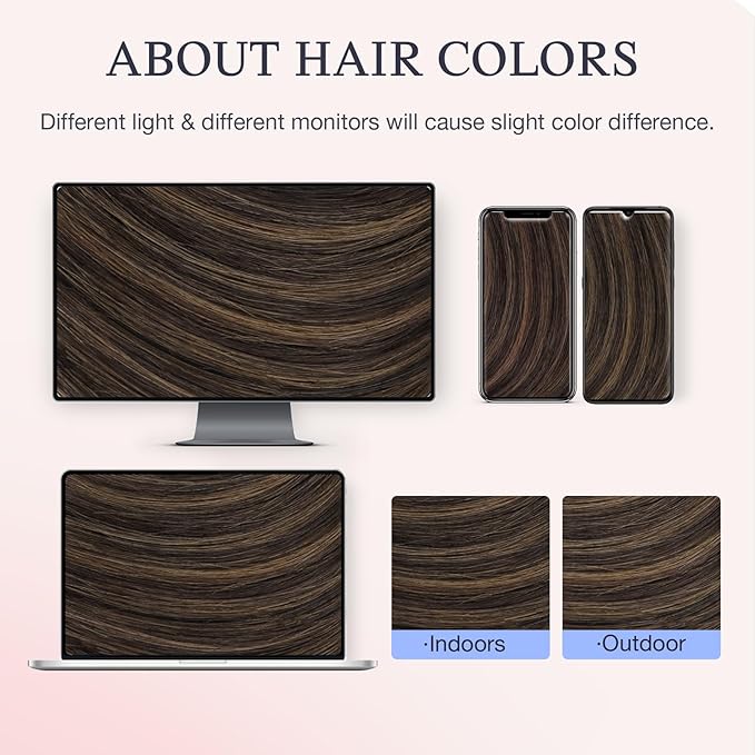 DOORES Injected Clip in Hair Extensions Real Human, Dark Brown to Chestnut Brown 14 inch 110g 7pcs Invisi Edge, Seamless Clip in Hair Extensions Invisible Virgin Injected Skin Weft