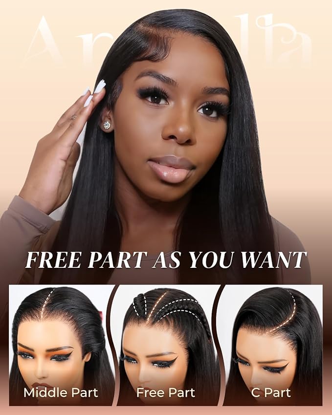Arabella 13x6 Wear and Go Glueless Wigs Human Hair Pre Plucked Pre Cut 24 Inch Upgraded Ear to Ear Full HD Lace Front Wigs Human Hair 210% Density Straight Glueless Wig Drawstring Wig Human Hair