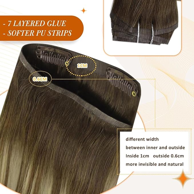 Full Shine Human Hair Clip in Extensions Brown Balayage Seamless Clip in Hair Extensions Human Hair Medium Brown with Honey Blonde Highlights Natural Seamless Look 18 Inch 8 Pcs 120 G