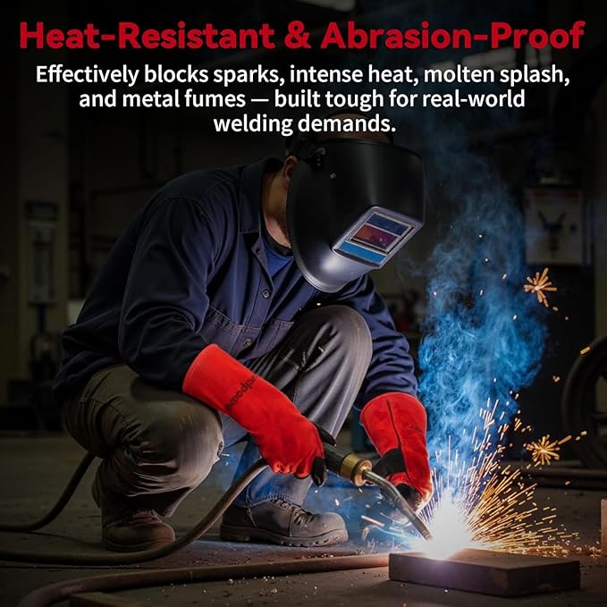 16 Inch Welding Gloves Heat Resistant 932°F for BBQ,Oven,Grill,Fireplace MIG,TIG,Stick Welding,Forging,Animal Handling(2XL)