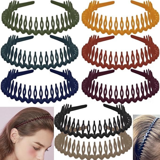 LAPOHI 8 PCS Non Slip Fashion Effortless Plastic Headbands with Teeth Comb Skinny Hair Accessories Bands for Women Men Teen Girls, Long Teeth Morandi