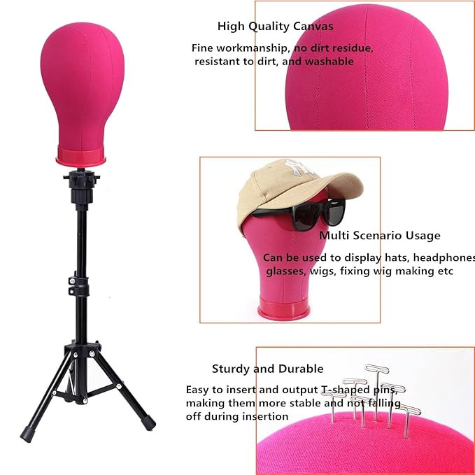 Wig Head 23 Inch Canvas Block Head Wig Stand with Mannequin Head for Wigs Making Display(23Inch, Rose)