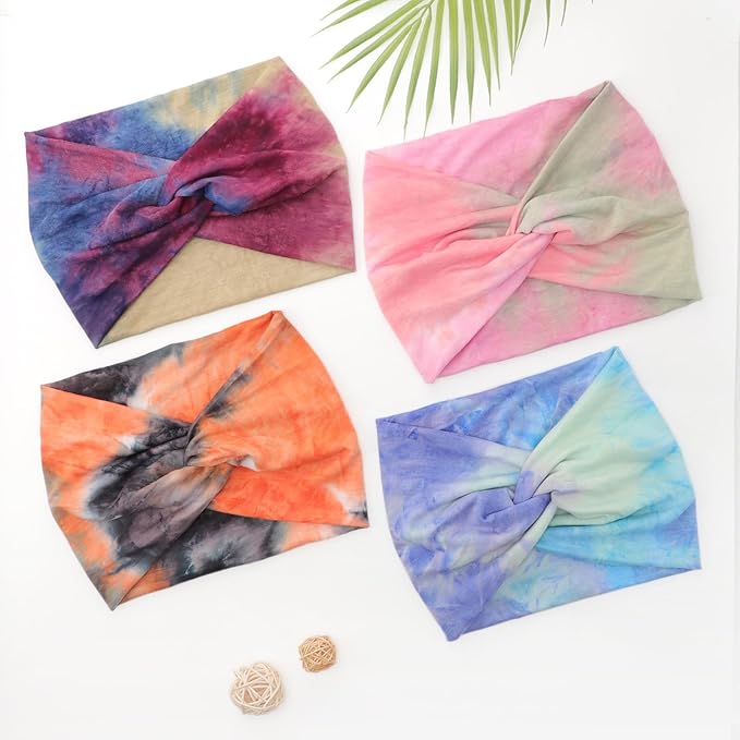 DRESHOW 4 Pack Turban Headbands for Women Wide Vintage Head Wraps Knotted Cute Hair Band Accessories