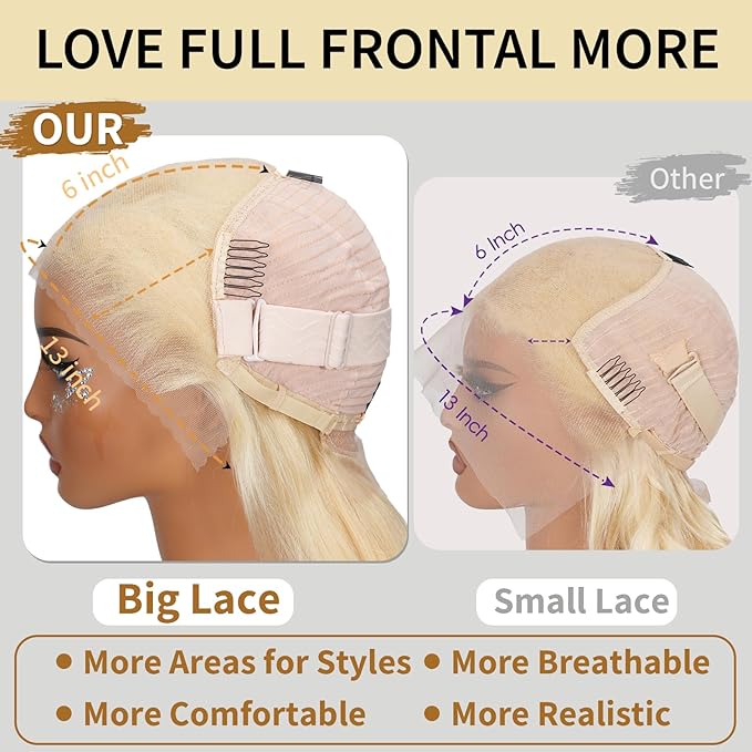 613 Human Hair Wig 30 Inch Hd Lace Full Frontal Wig 13X6 220% Density Body Wave Blond Wig Human Hair Pre Plucked 100% Real Human Hair Triple Lifespan 3X No Tangle No Shedding No Synthetic
