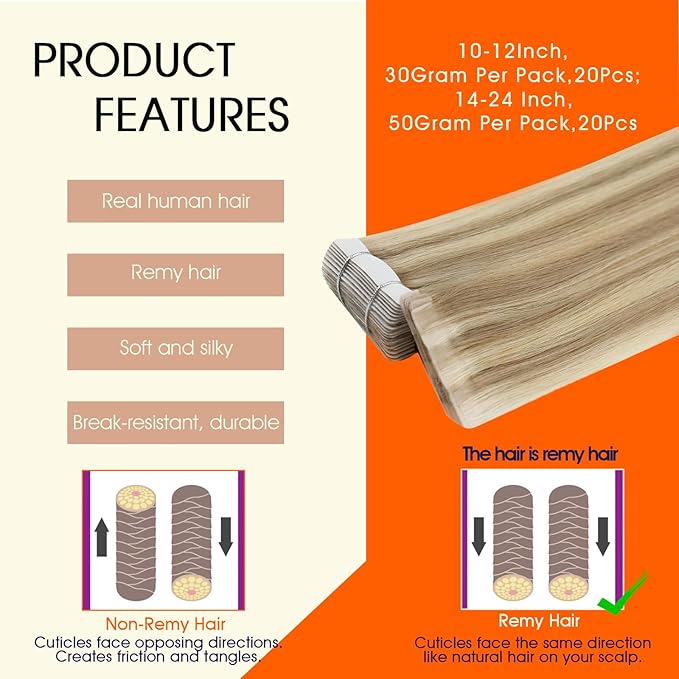 Full Shine Injection Tape in Human Hair Extensions Color 16 Highlighted 22 Blonde Tape in Extensions 24Inch Long Silky Straight Skin Weft 50G 20Pcs Travel Friendly Styling for Women