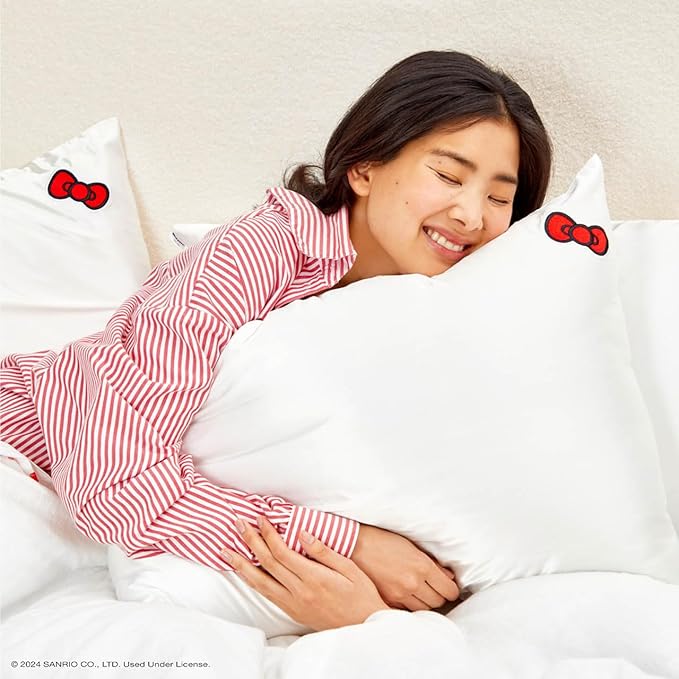 Kitsch x Hello Kitty Pillow Case Ivory – Toddler Bed Time Satin Pillowcase with Zipper – Soft Cooling Pillow Cover for Hair & Skin – Better Than Silk Pillowcase – Queen/Standard 19x26