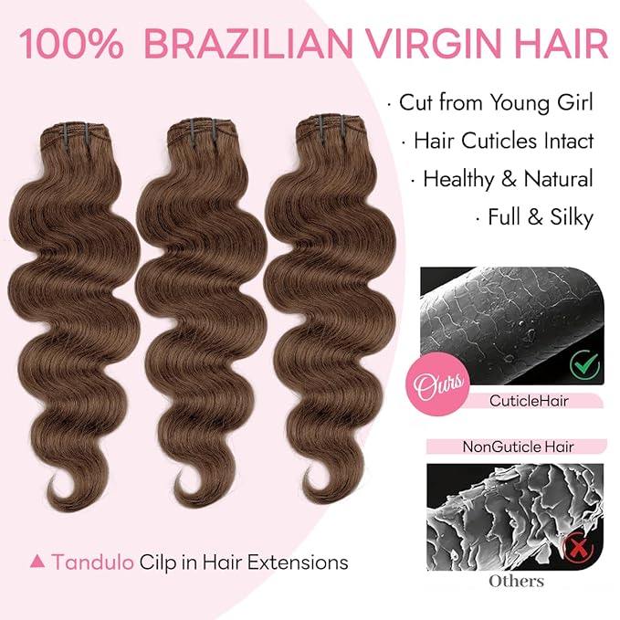 Clip in Hair Extensions Real Human Hair Body Wave 4 Chocolate Brown Clip in 100% Brazilian Remy Human Hair Extensions 8pcs Per Set with 18 Clips Double Weft 22 Inch 110g/3.6oz
