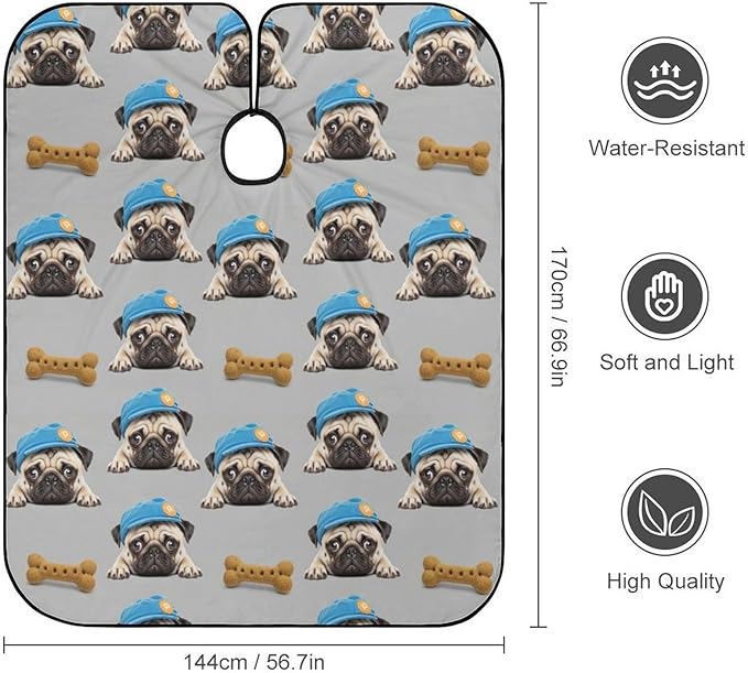 Adults Cute Hat Pug Dog Hair Styling Cape Large, Long Haircut Apron for Hair Cutting Styling, Easy Clean