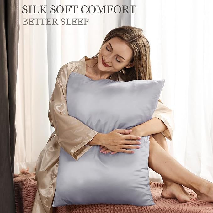 Adubor 100% Silk Pillowcase - Mulberry Silk Pillow Cases, 23 Momme 6A Grade Fibers, Silk Pillow Case for Hair and Skin Health, with Hidden Zipper (King 20''×36'', Silver Gray, 1PC)