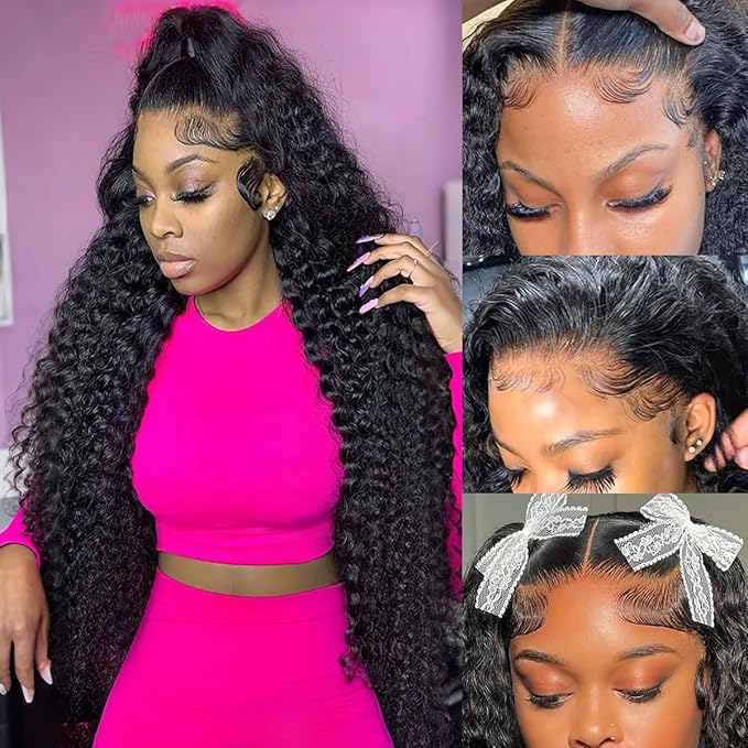 CYNOSURE Lace Front Wigs Human Hair Pre Plucked Brazilian Kinky Curly Lace Frontal Wig with Baby Hair 9A Natural Hair Wigs for Black Women (30 Inch, Natural Black)
