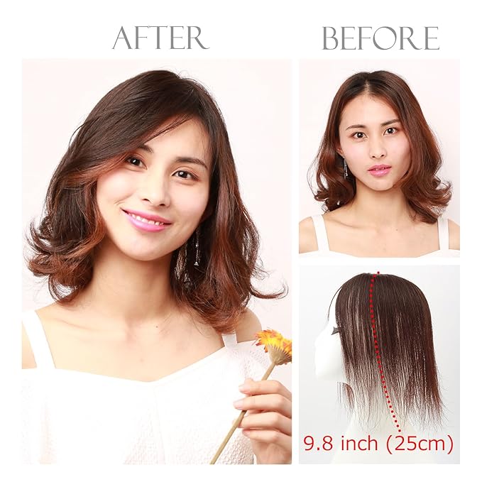 100% Human Hair Clip-on Topper - Machine Handmade Hair Pieces for Thinning Hair Loss women (25CM, BR Brown)