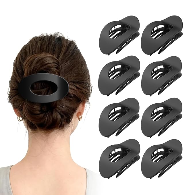 Upgraded 8 Pack French Flat Hair Clips for Women Girls, Matte Lay Flat Claw Clips, Large No-Slip Claw clips for Thick & Thin Hair, Strong Hold Styling Barrettes Accessories for Daily Styling(Black)