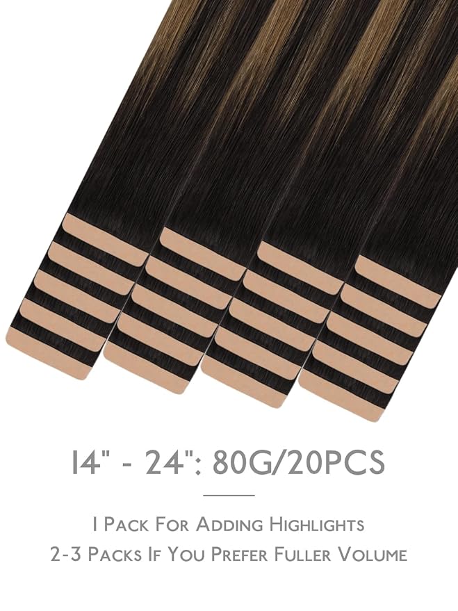 WENNALIFE Fuller Tape in Hair Extensions Human Hair, 18 inch 20pcs 80g Balayage Dark Brown Mixed Chestnut Brown Remy Hair Straight Tape in Extensions Skin Weft Tape Ins Extensiones De Cabello Humano