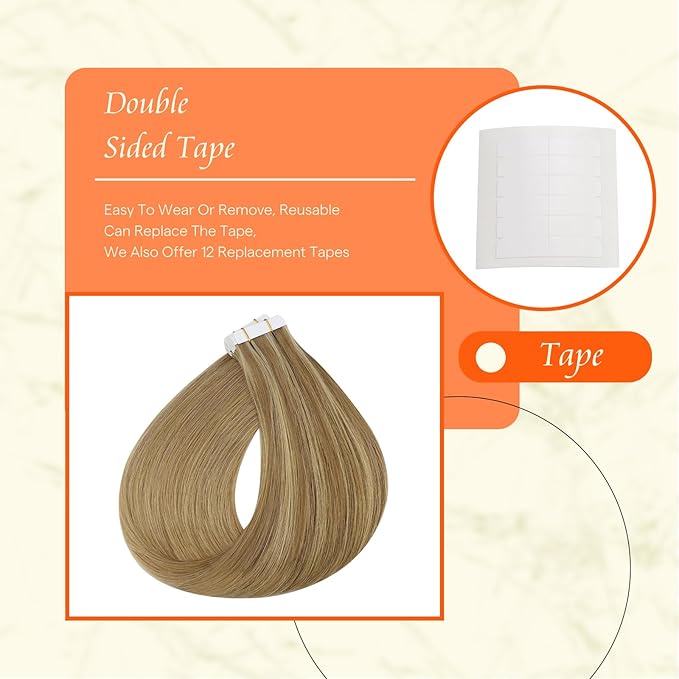 Full Shine Tape in Hair Extensions 22 Inch Color 10 Golden Brown and 16 Golden Blonde to 16 Blonde Ombre Double Sided Seamless Tape in Extensions Human Hair 50 Grams 20 PCS Add Length