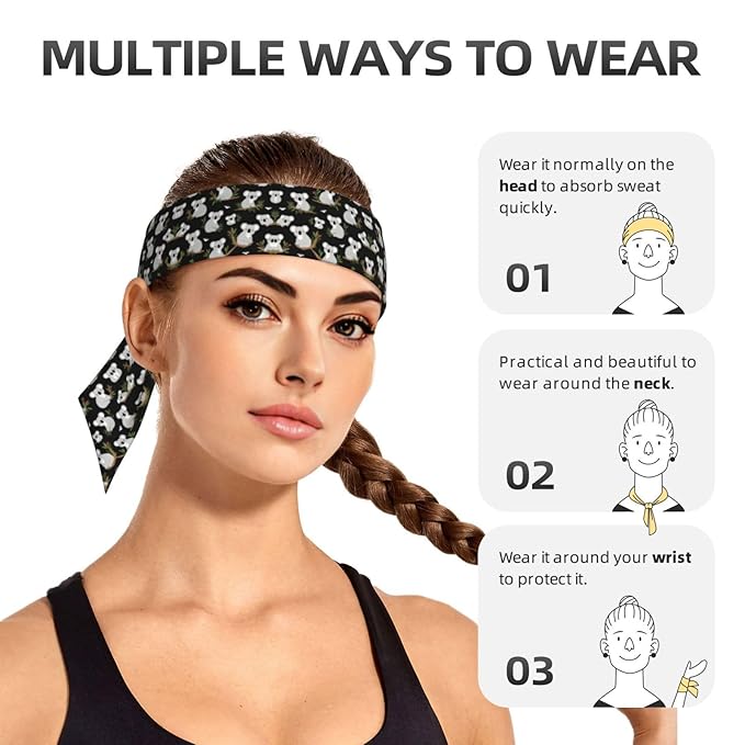 Men's Women Leaves Flowers Cartoon Koala Sports Sweatband Multipurpose Novelty Head Ribbon Headdress for Yoga Athletic Spa