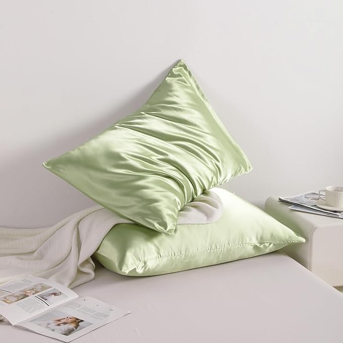 NTBAY 12 Pack Satin Queen Pillowcases for Hair and Skin, Luxurious and Silky Pillow Cases with Envelope Closure, 20 x 30 Inches, Sage Green